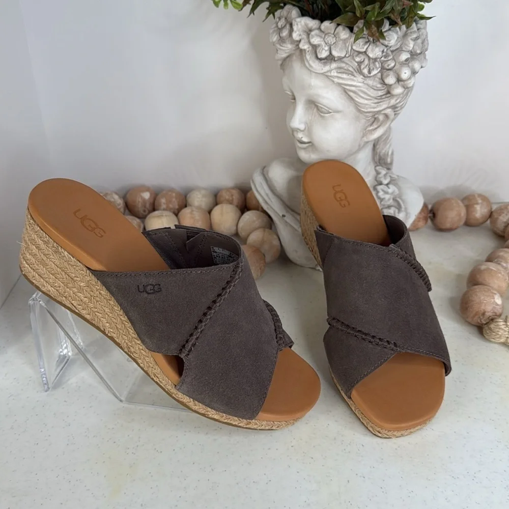 UGG Taia Wedge Slide Sandals - Suede (For Women) Color Mollasses Sz 8
